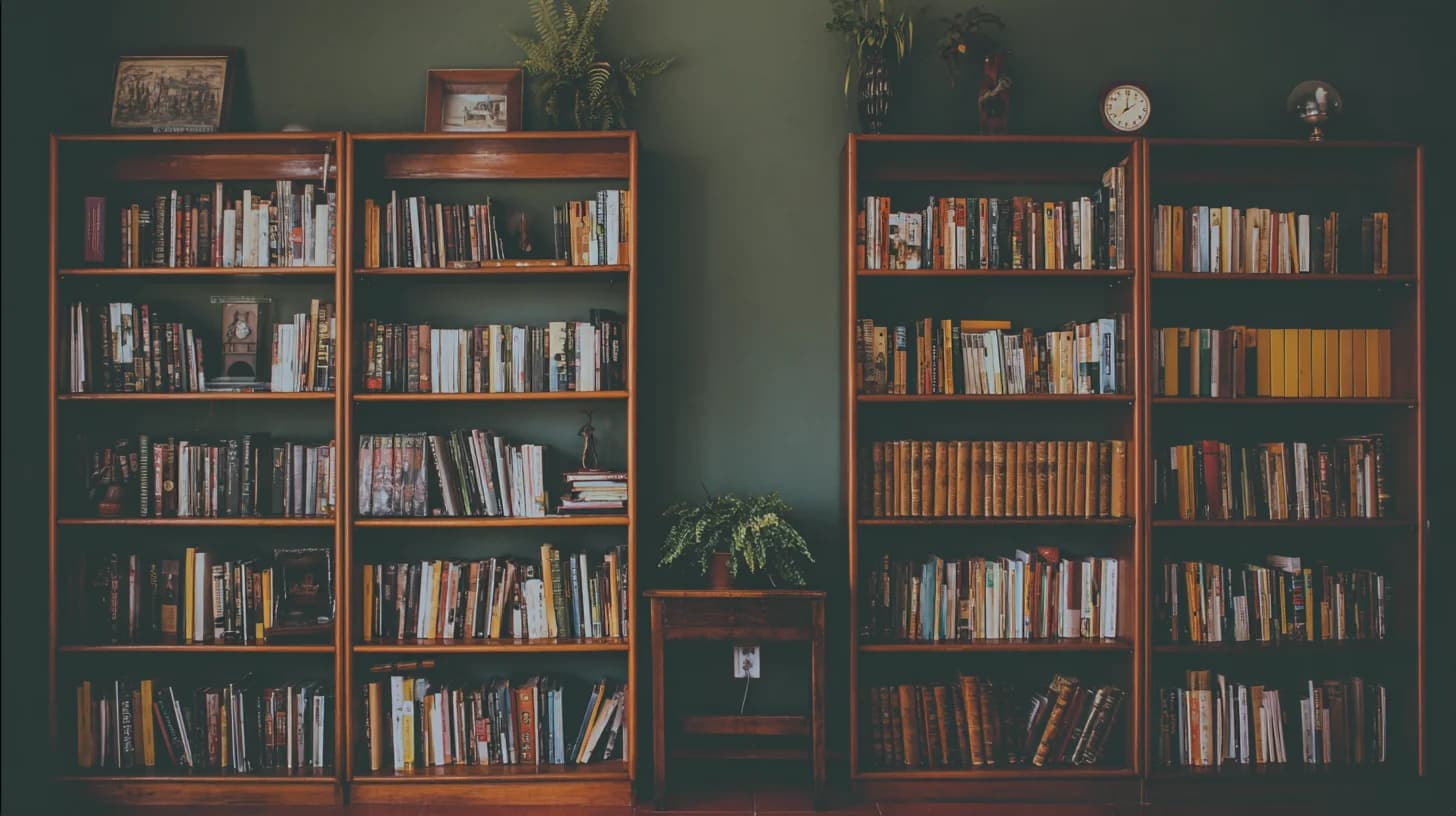 Dark Bookshelf Background 25 - Free virtual background for Zoom, Teams & Google Meet