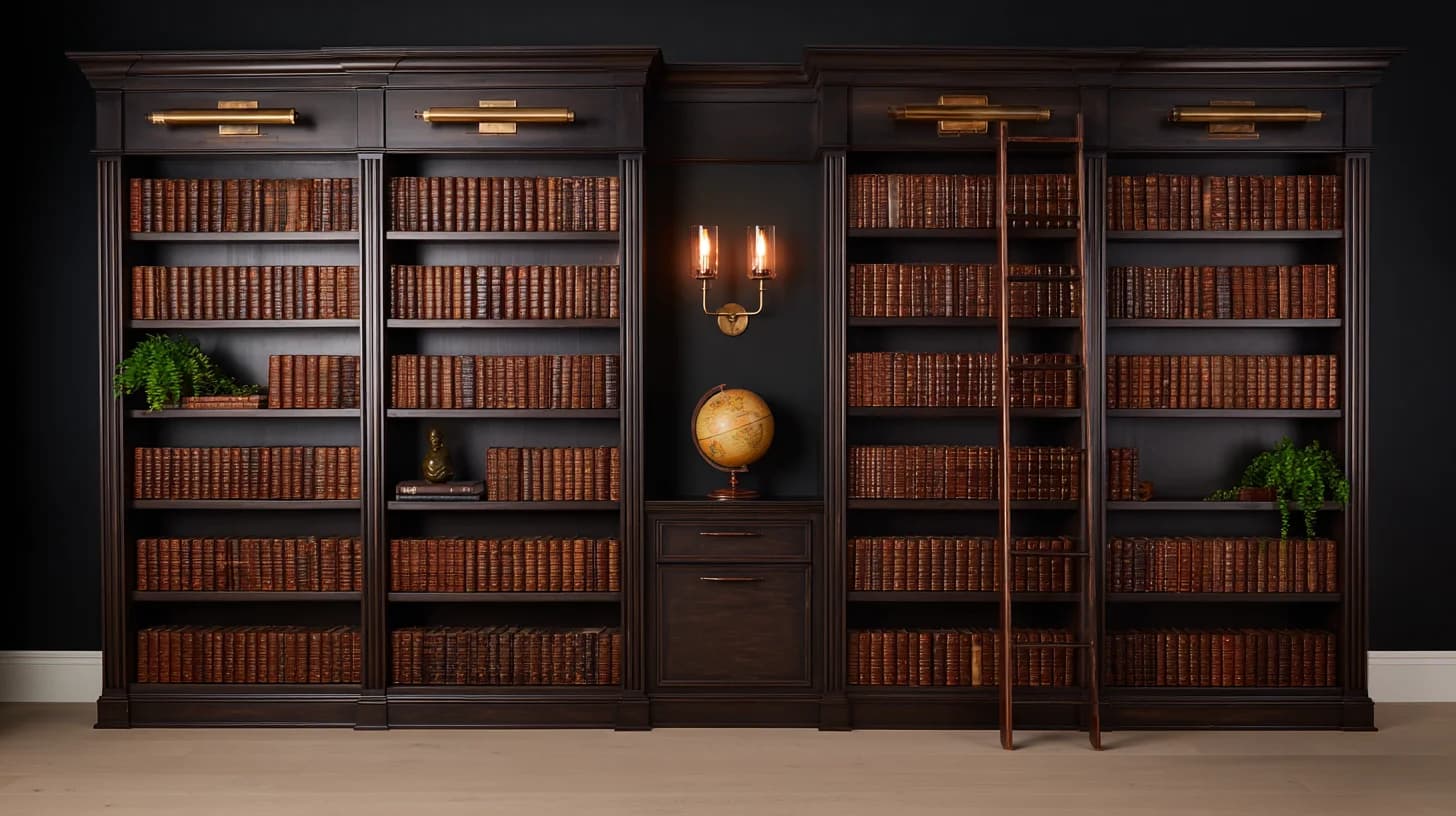 Dark Bookshelf Background 32 - Free virtual background for Zoom, Teams & Google Meet