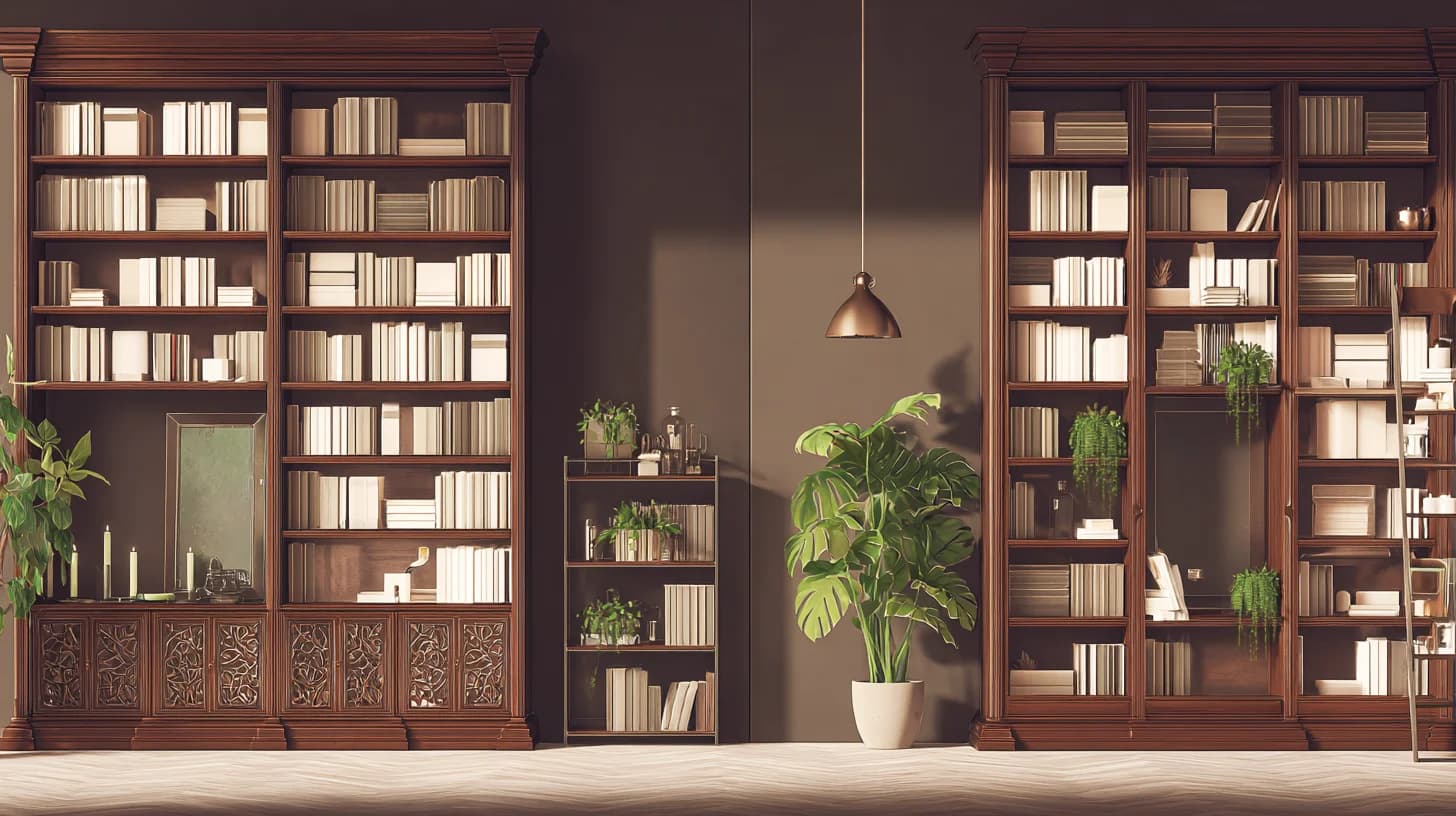 Dark Bookshelf Background 34 - Free virtual background for Zoom, Teams & Google Meet