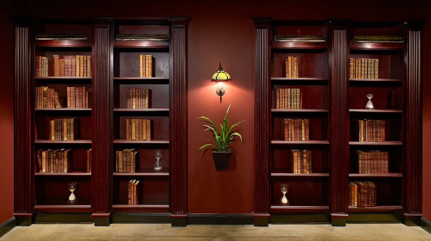 Dark Bookshelf Background 36 - Free virtual background for Zoom, Teams & Google Meet