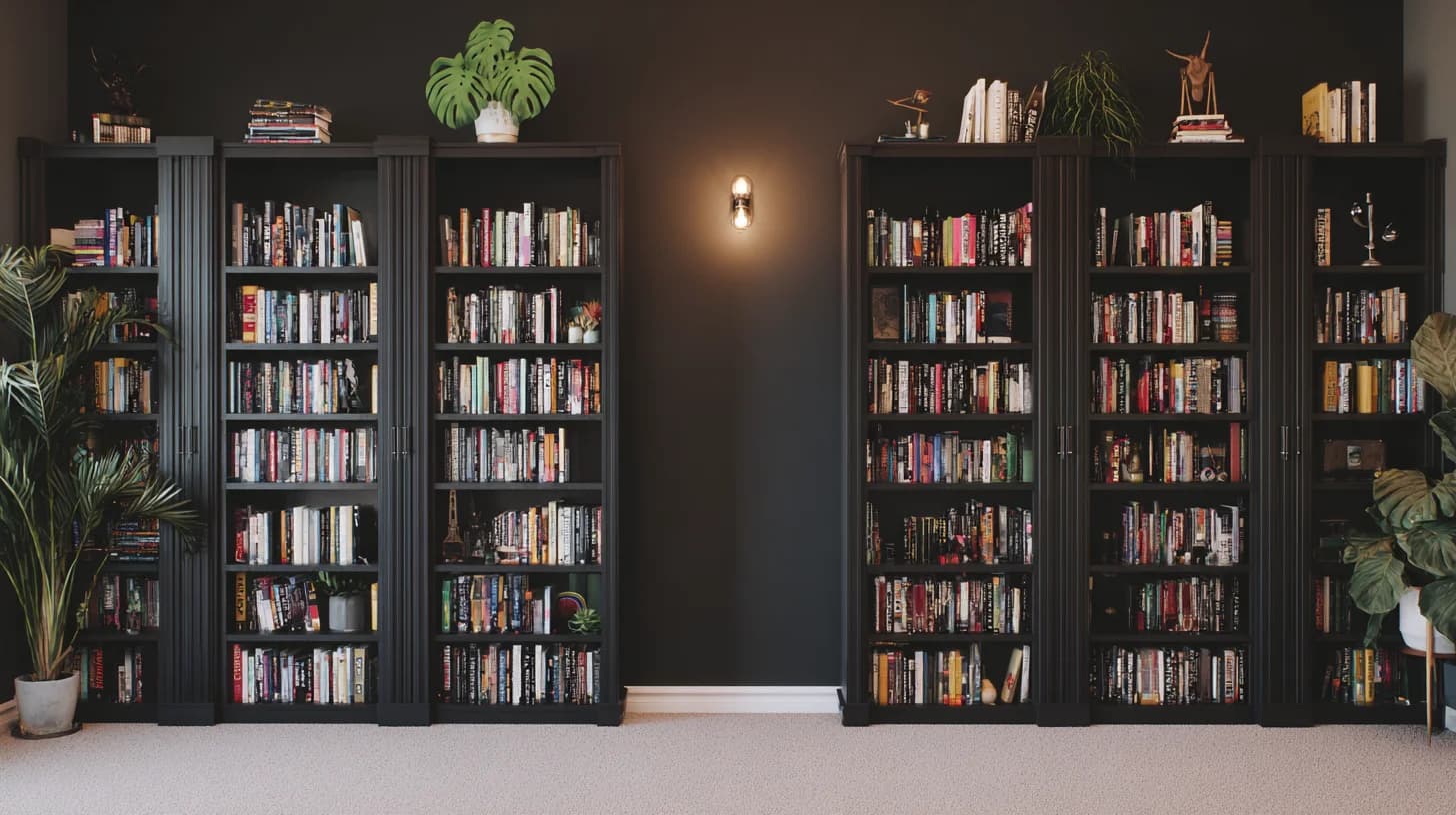 Dark Bookshelf Background 38 - Free virtual background for Zoom, Teams & Google Meet