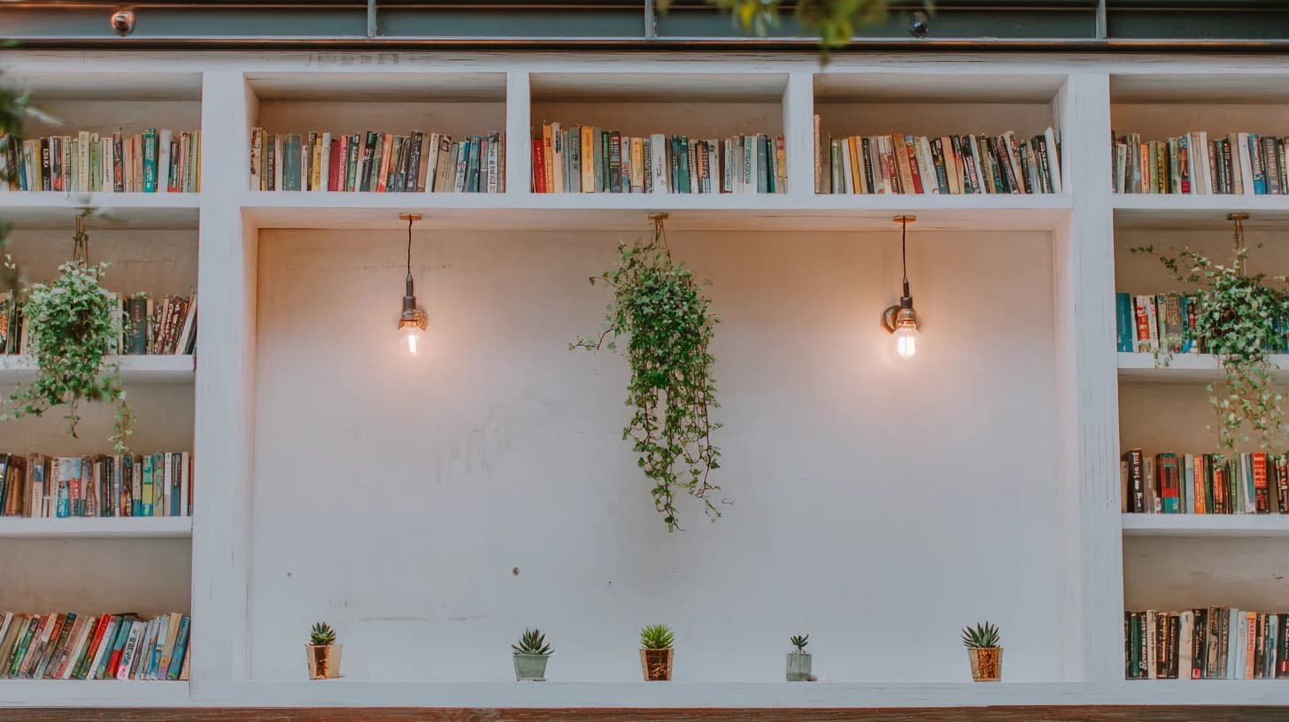 Dark Bookshelf Background 41 - Free virtual background for Zoom, Teams & Google Meet