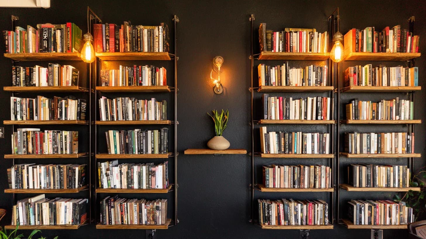 Dark Bookshelf Background 45 - Free virtual background for Zoom, Teams & Google Meet