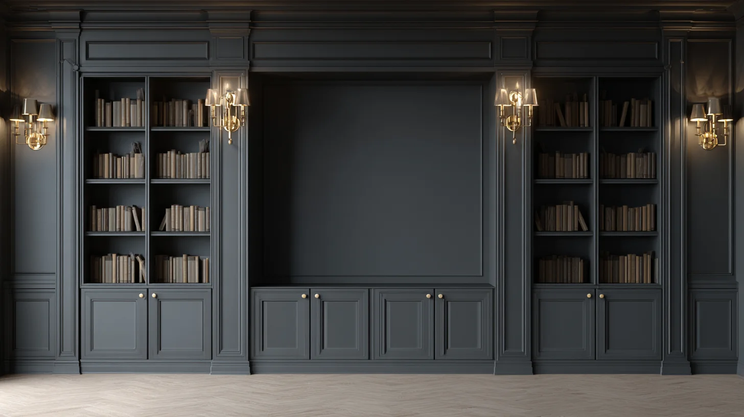 Dark Bookshelf Background 52 - Free virtual background for Zoom, Teams & Google Meet