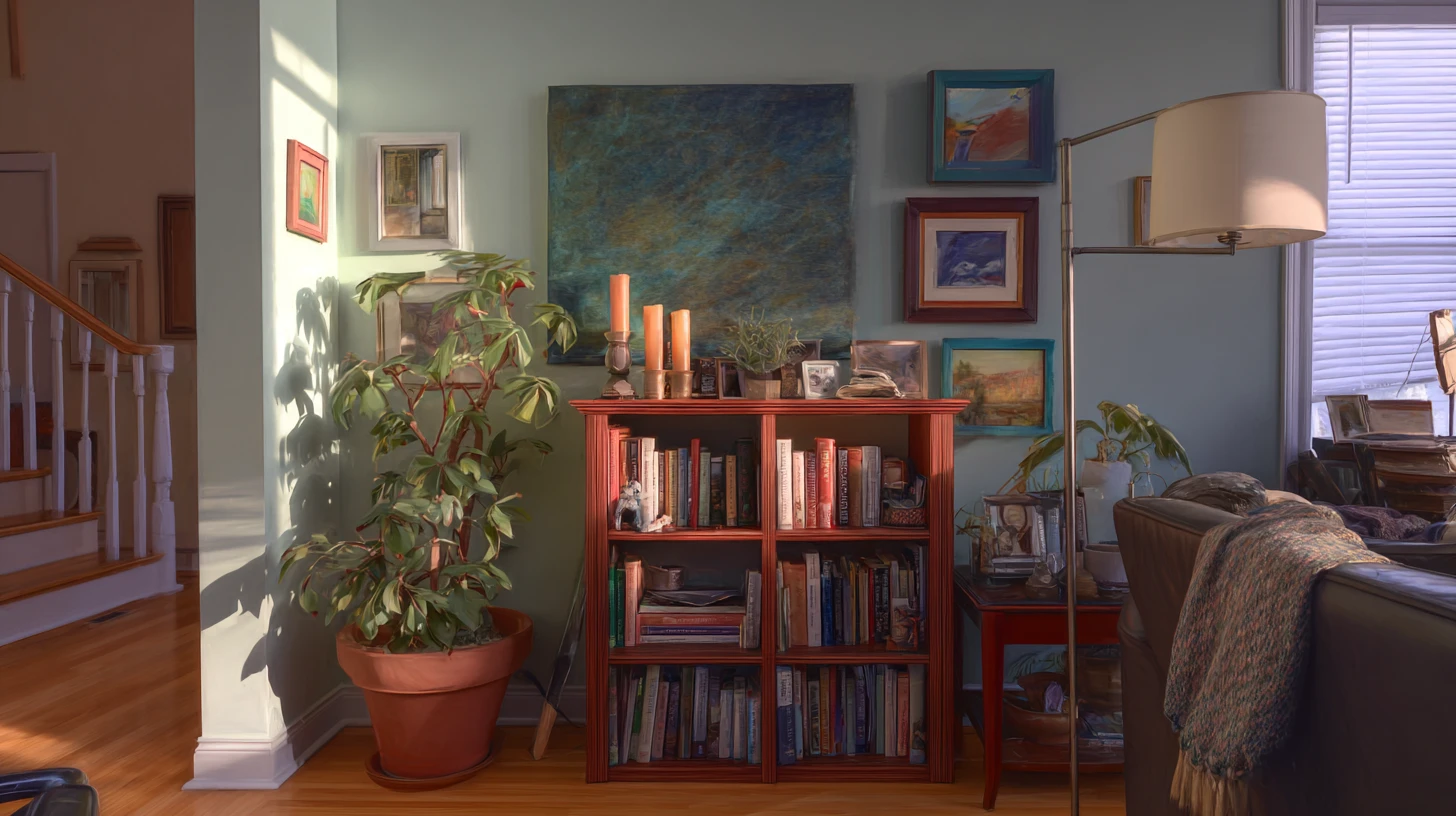 Dark Bookshelf Background 21 - Free virtual background for Zoom, Teams & Google Meet