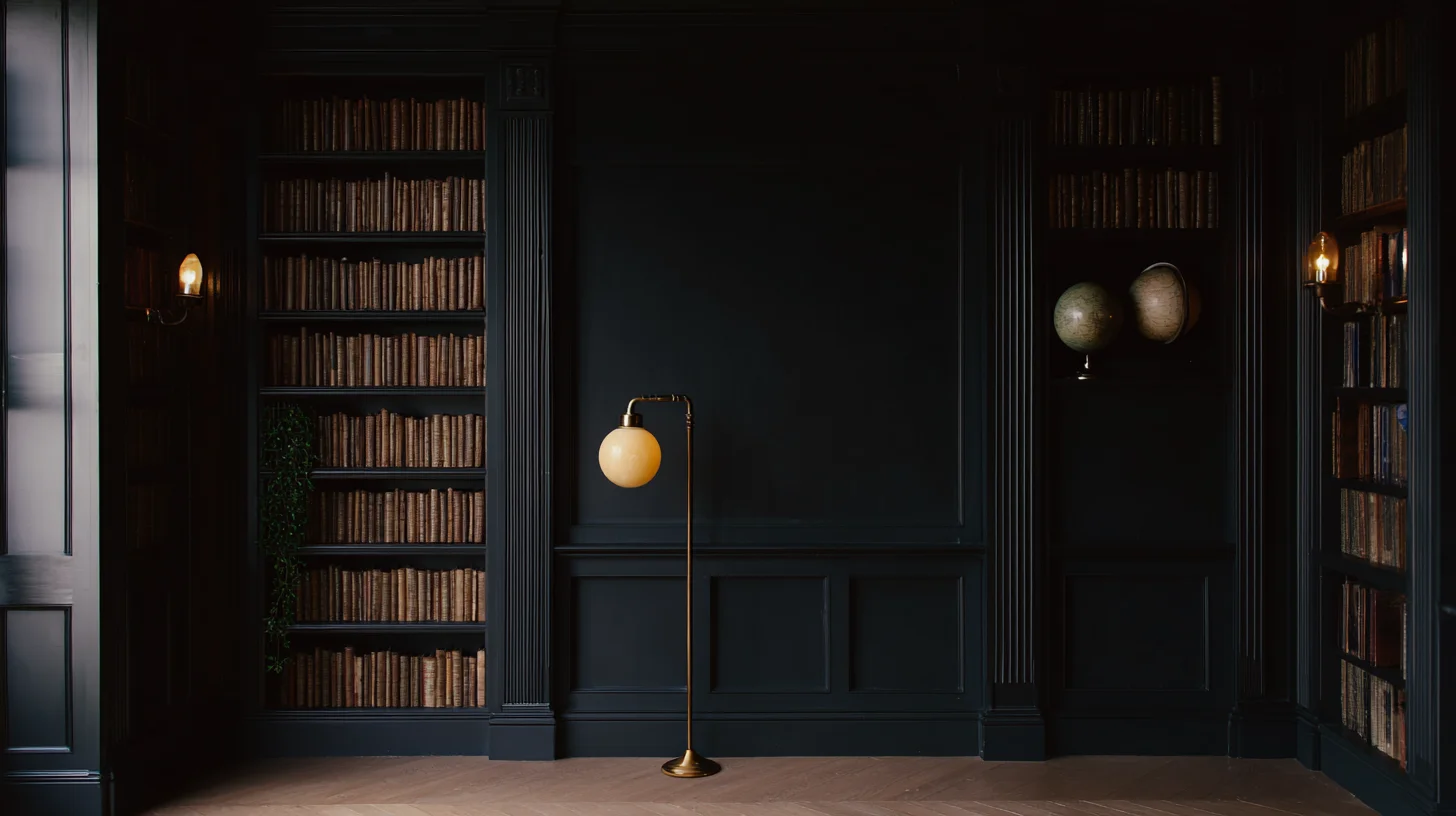 Dark Bookshelf Background 28 - Free virtual background for Zoom, Teams & Google Meet