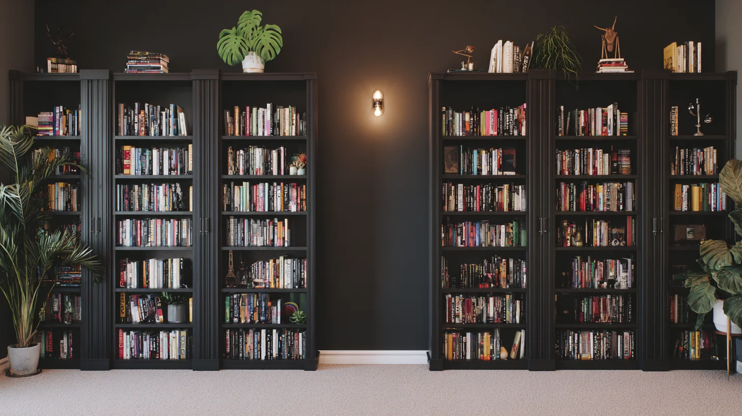 Dark Bookshelf Background 38 - Free virtual background for Zoom, Teams & Google Meet