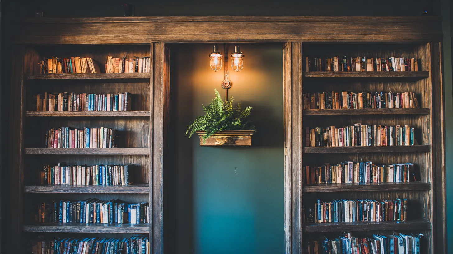 Dark Bookshelf Background 39 - Free virtual background for Zoom, Teams & Google Meet