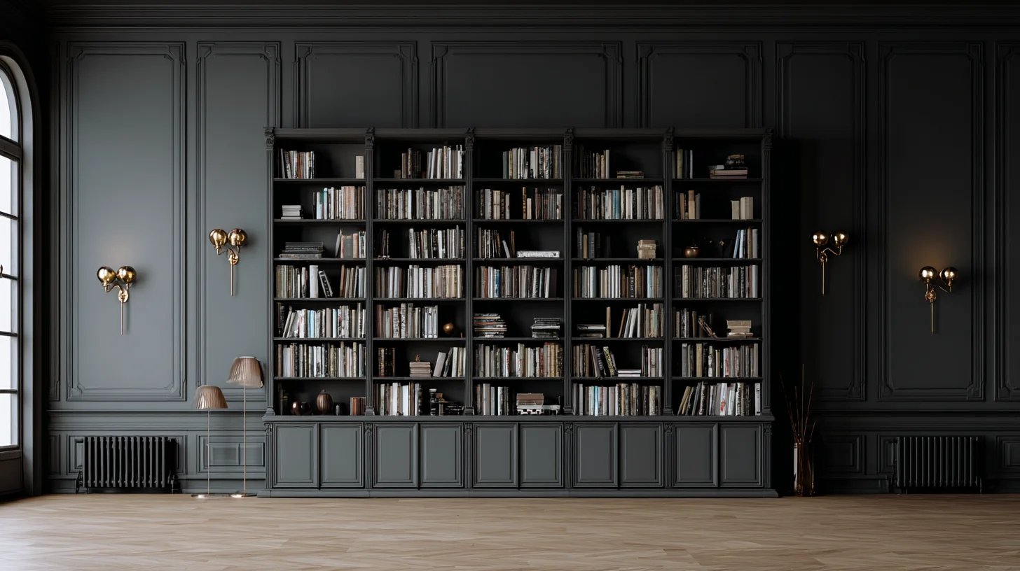 Dark Bookshelf Background 51 - Free virtual background for Zoom, Teams & Google Meet