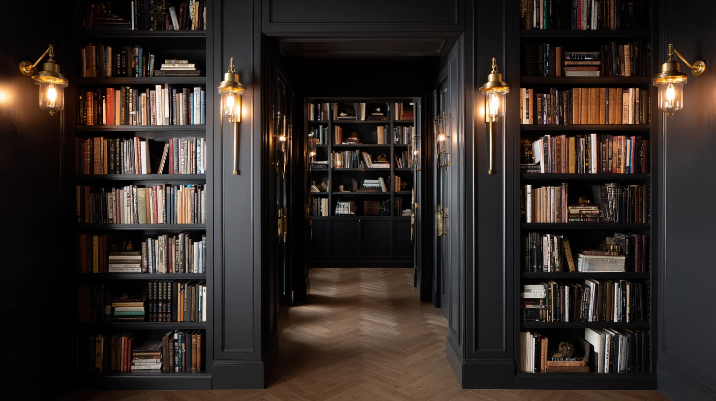 Dark Bookshelf Background 54 - Free virtual background for Zoom, Teams & Google Meet