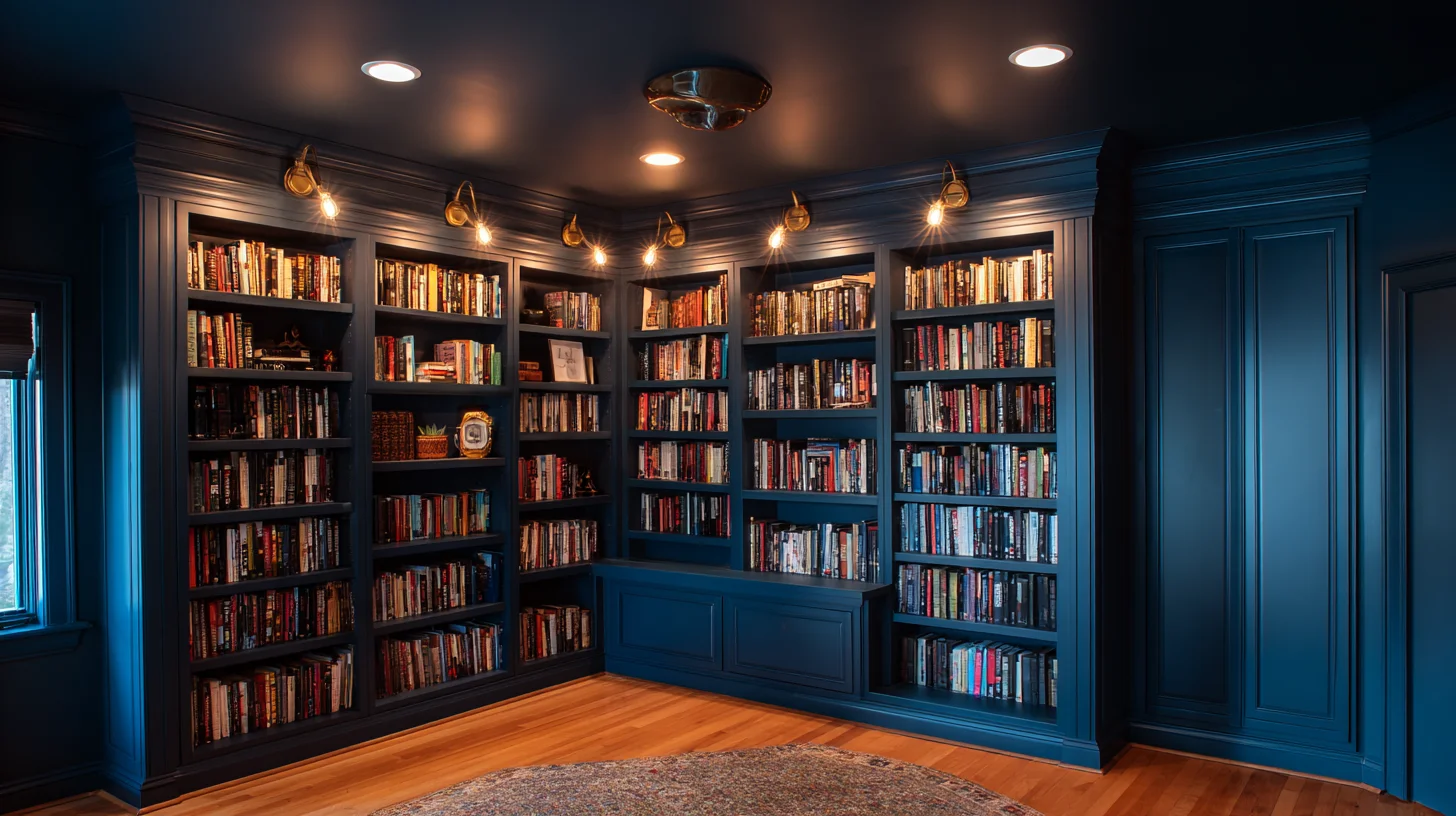 Dark Bookshelf Background 60 - Free virtual background for Zoom, Teams & Google Meet