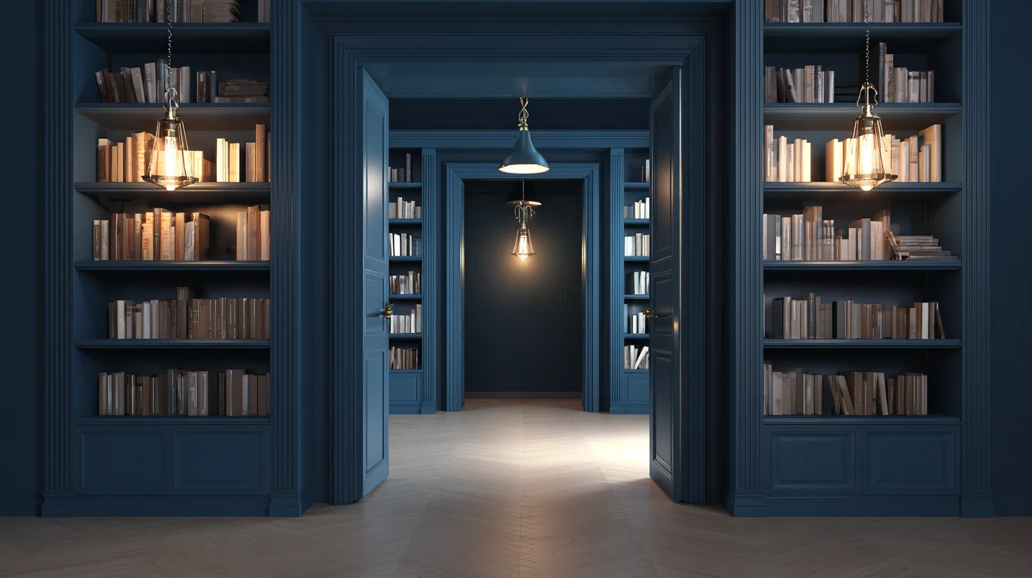 Dark Bookshelf Background 61 - Free virtual background for Zoom, Teams & Google Meet
